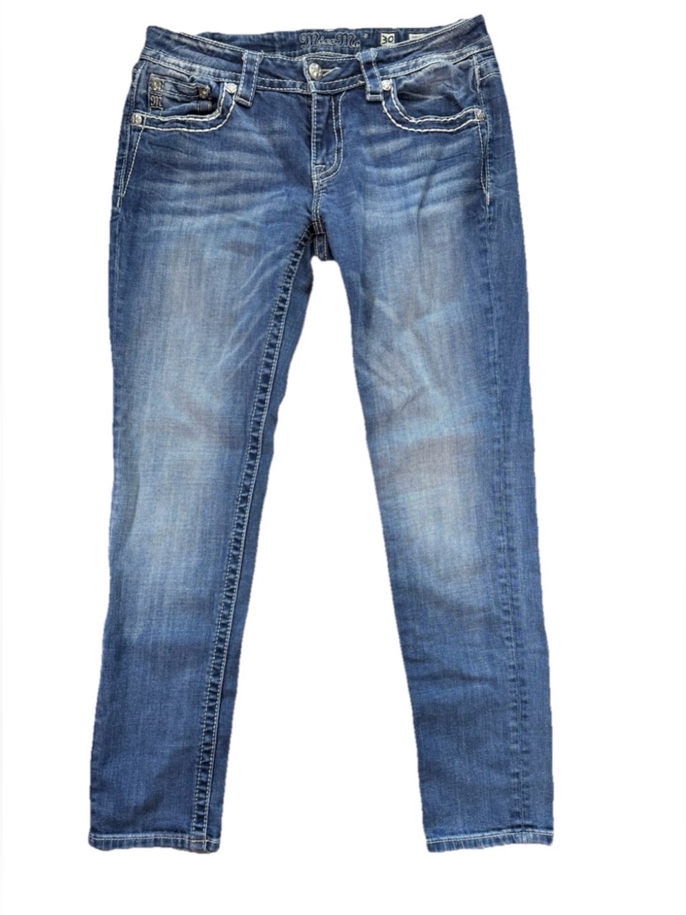 Miss Me Signature Skinny Jeans Women's 30 Blue Rhinestone Embellished Y2K Denim - Picture 3 of 6